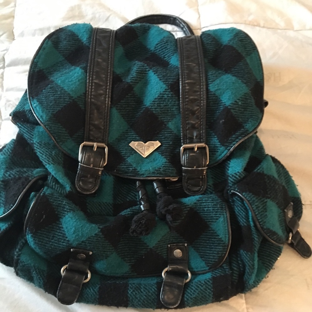 Turquoise plaid Roxy backpack purse